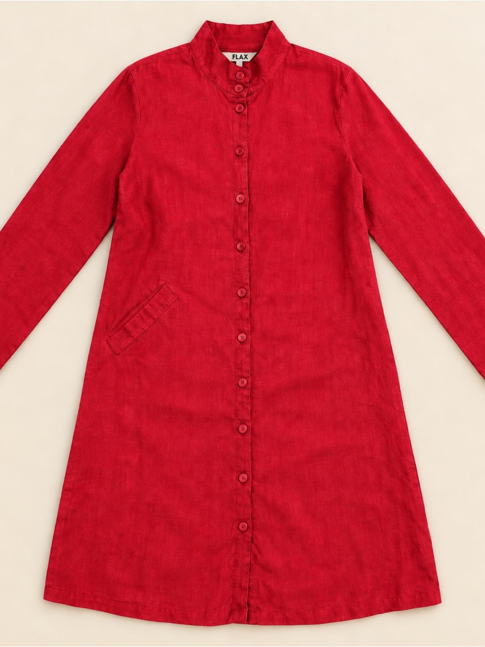 FLAX 100% Linen Red Long Button-Front Tunic